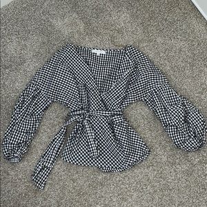Black and White wrap blouse